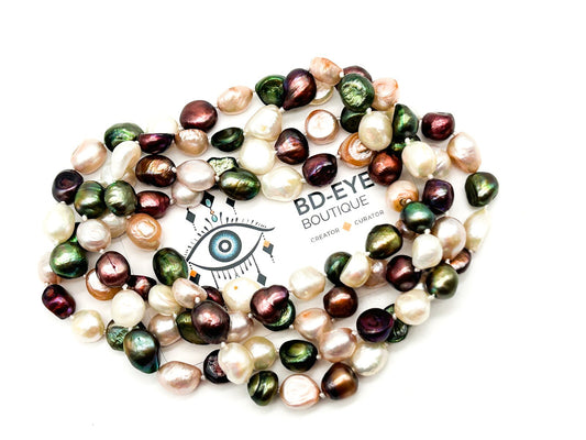 Vintage Hand Knotted Cultured Freshwater Pearl Necklace Multicolour Baroque 23”