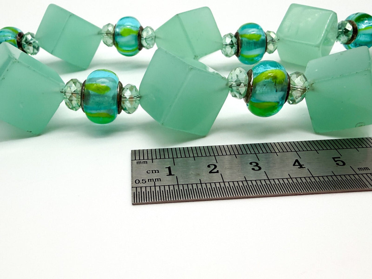 Chunky Mint Green Glass Statement Necklace Lampwork Glass Toggle Clasp