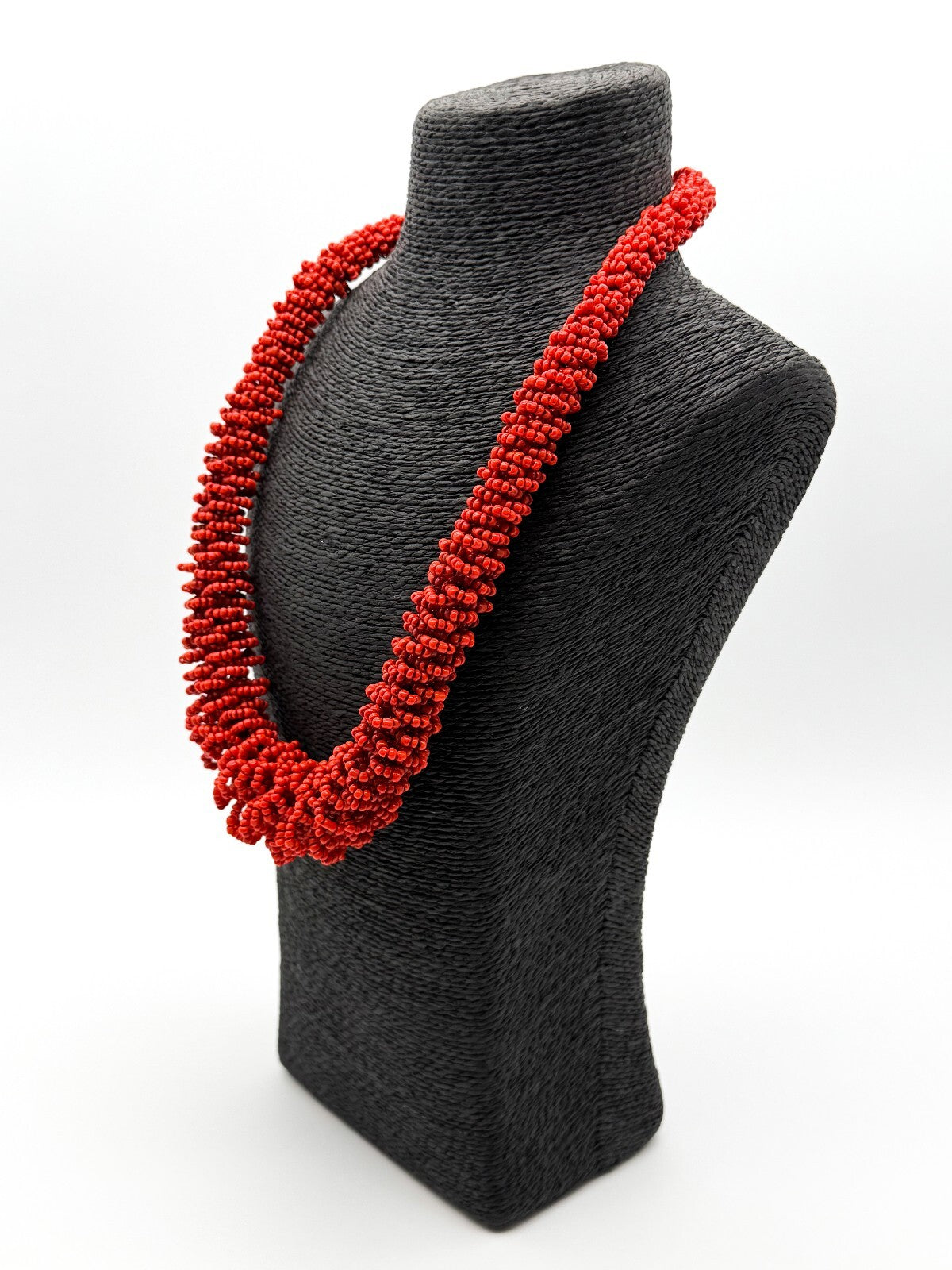Chunky Red Seed Bead Necklace Handwoven Statement Adjustable Toggle 25”