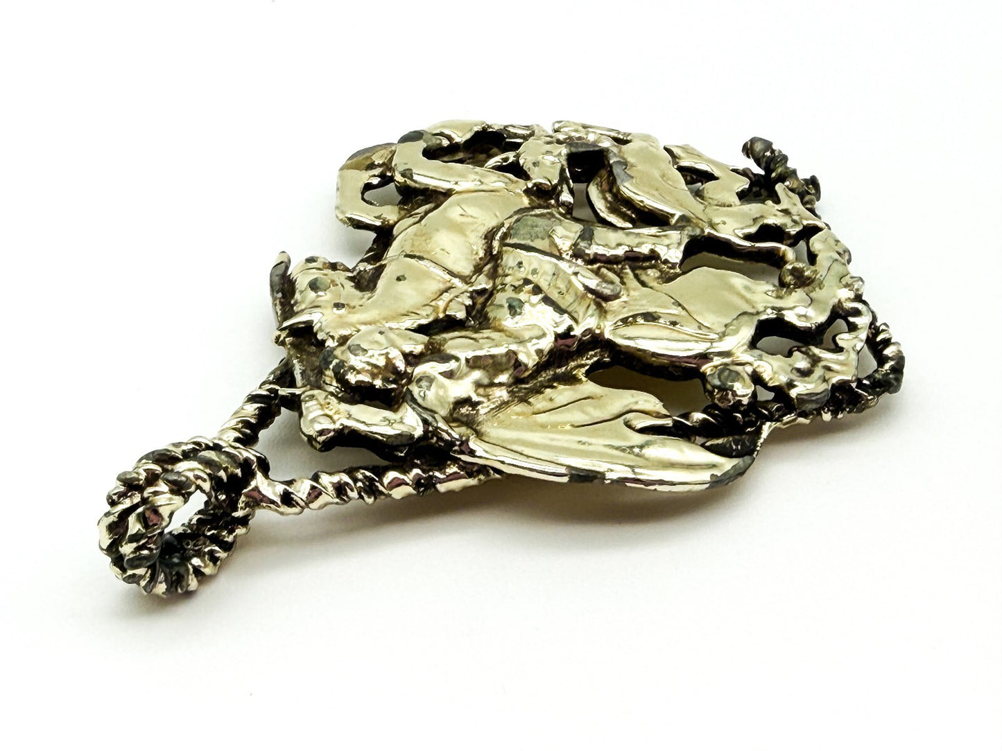 Vintage Jewelcraft St George and Dragon Pendant Gold Tone Signed 8.5cm Signed