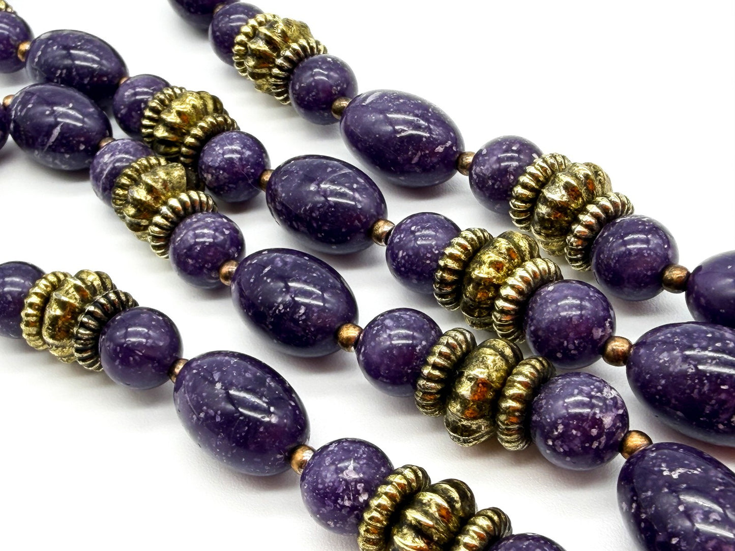 Vintage Purple Marbled Acrylic Bead Necklaces Gold Swirl Beads Necklace Duo