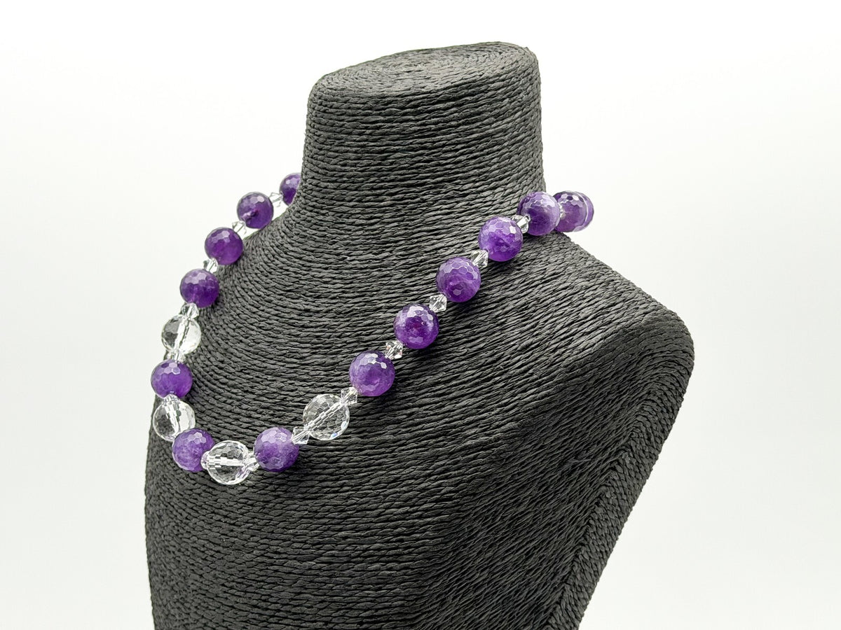 Amethyst Necklace Synthetic Spinel Faceted Crystal Glass 925 Silver Clasp