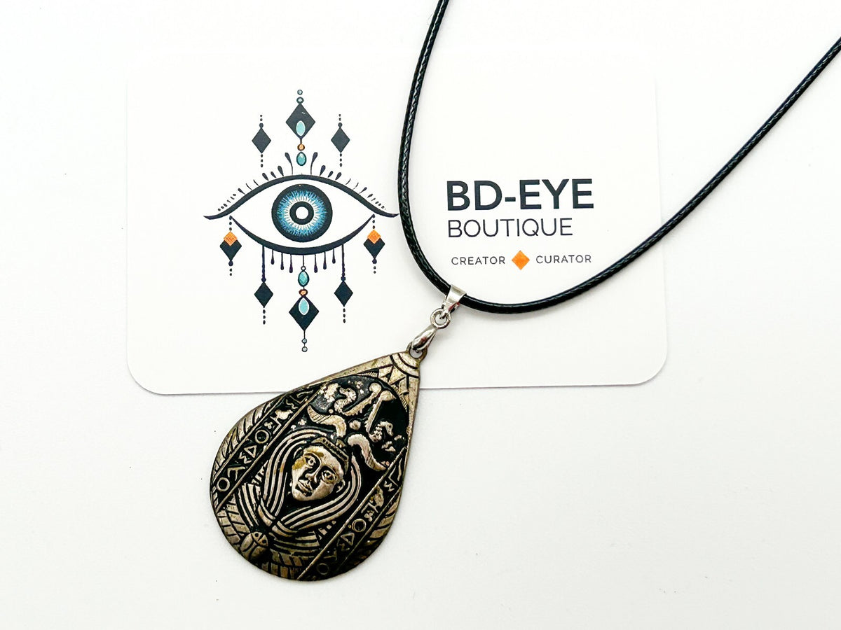 Vintage Egyptian Revival Silver Tone Pendant Necklace Pharoh Art Deco Rescue