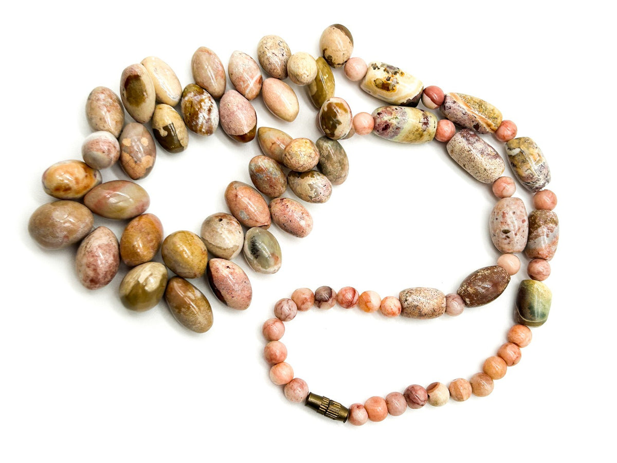 Vintage Pink Jasper Gemstone Necklace Natural Pebble Bead Statement 21.5”