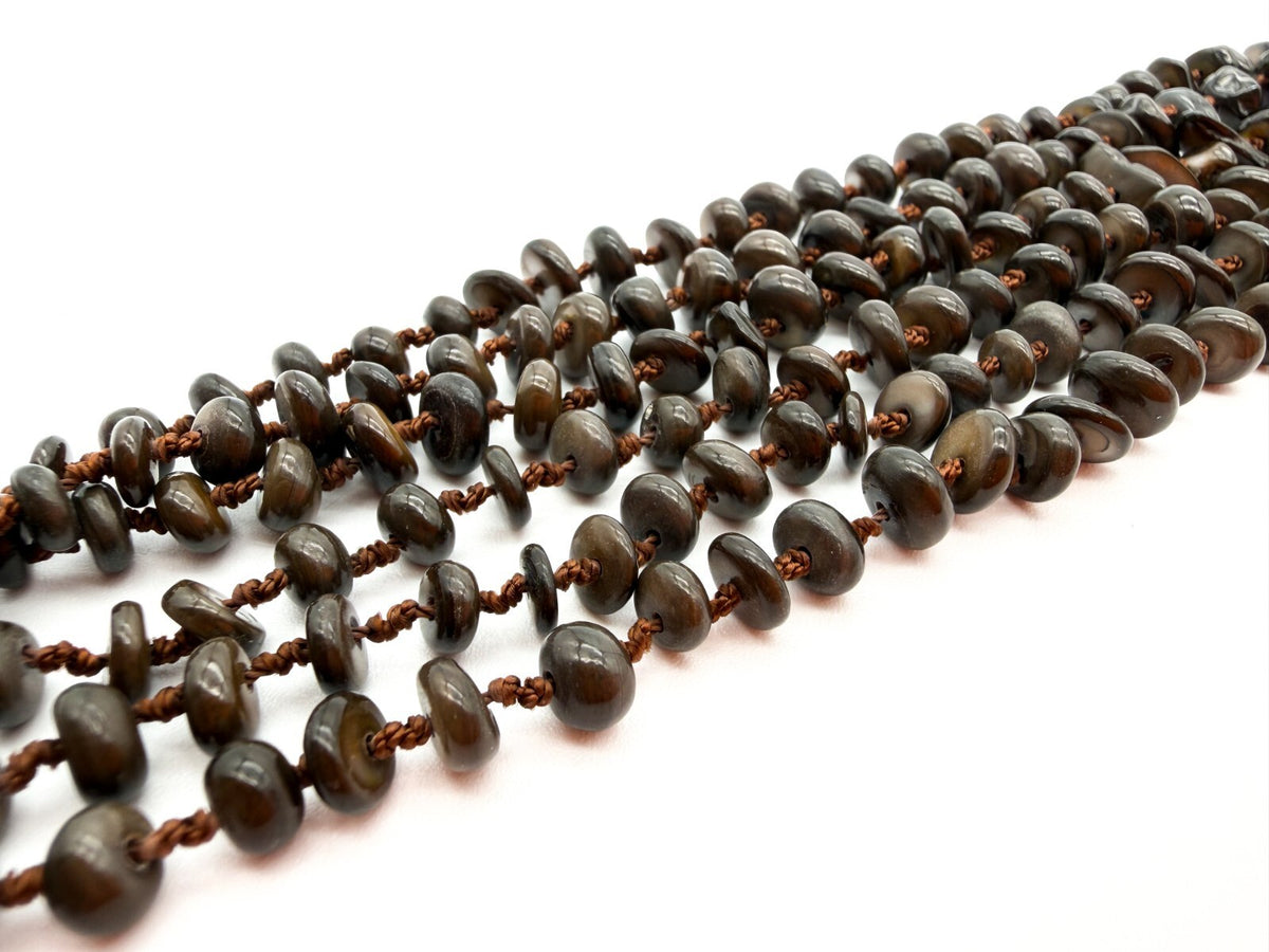 Hand Knotted Shell Chip Necklace Brown Layered Boho Necklace