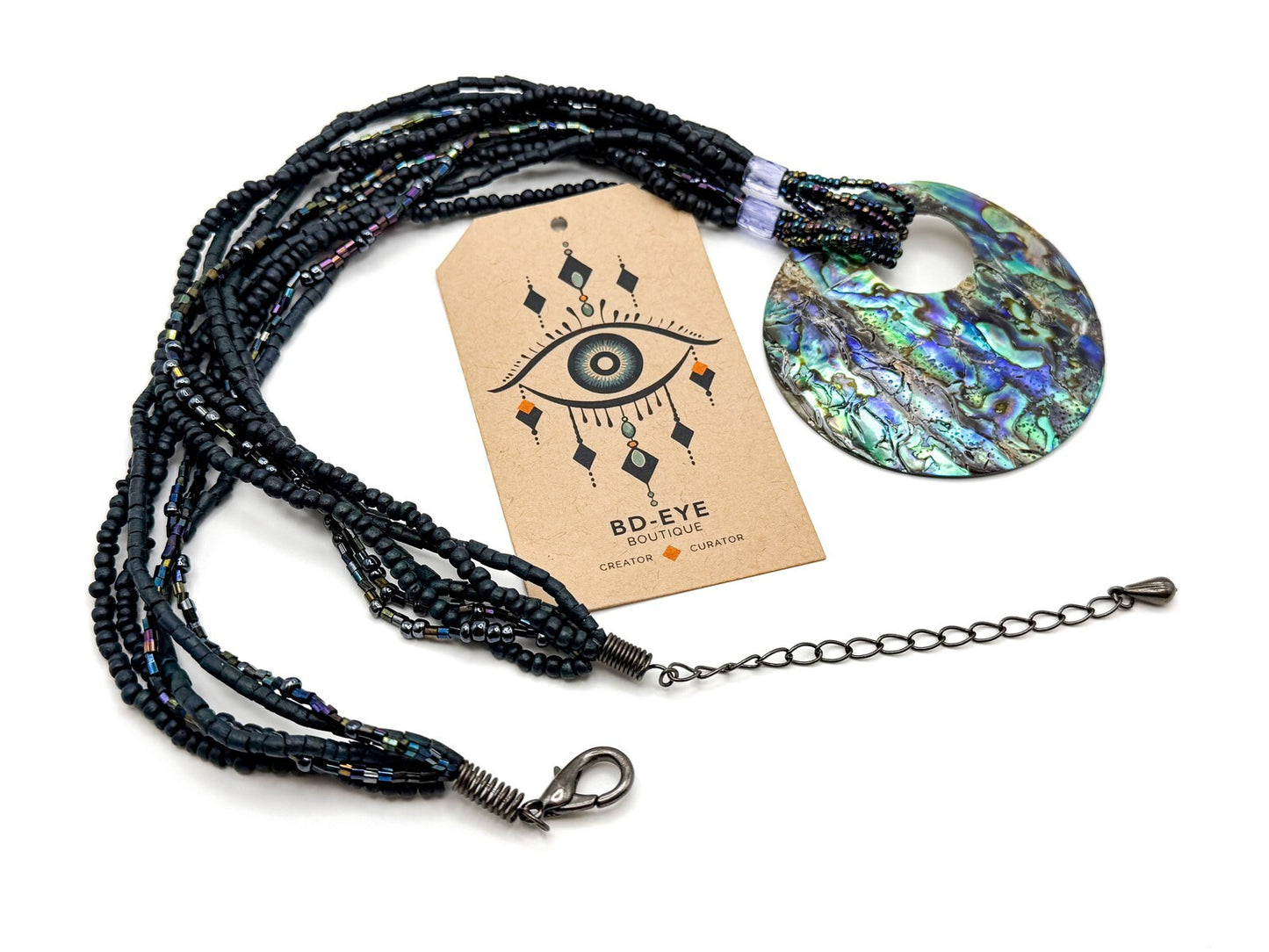 Vintage Paua Abalone Shell Donut Pendant Necklace - Beach Surf Summer