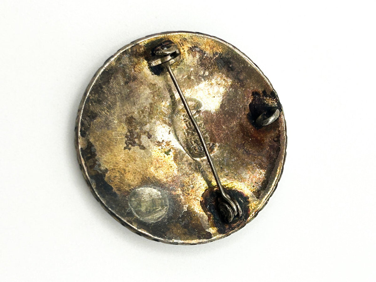 Vintage Alpaca Mexico Mother of Pearl Brooch Abalone Shell Inlay Floral Pin