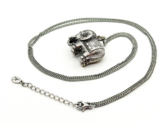 Accessorize Silver Tone Elephant Charm Pendant Long Necklace Boho