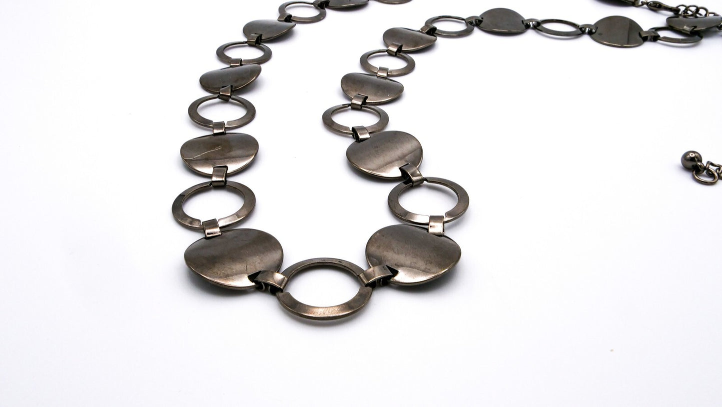 Gunmetal Disc & Hoop Statement Necklace