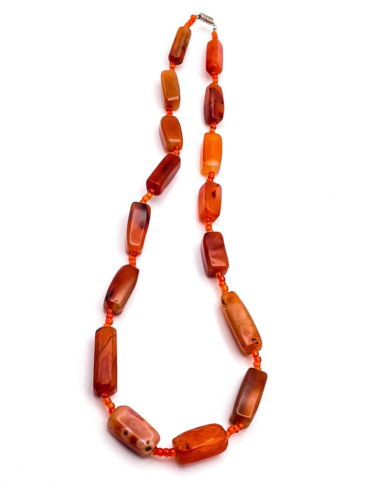 Vintage Carnelian Rectangular Bead Necklace