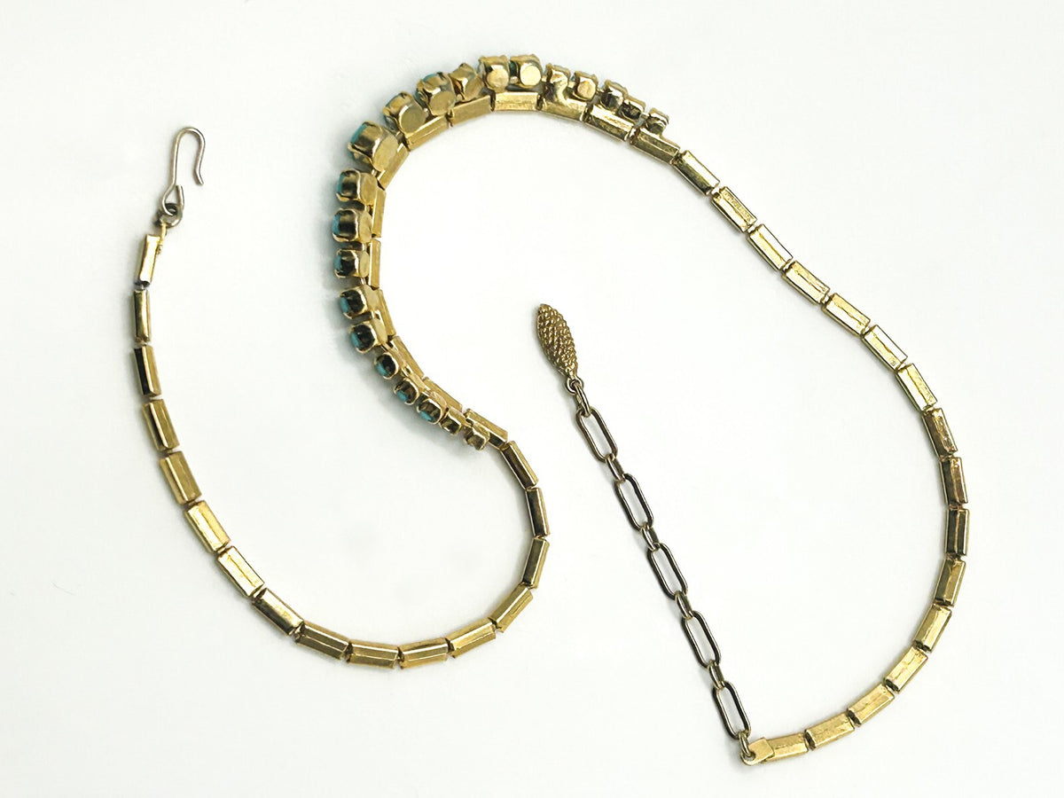 Vintage Pennino Gold Tone & Turquoise Glass Necklace