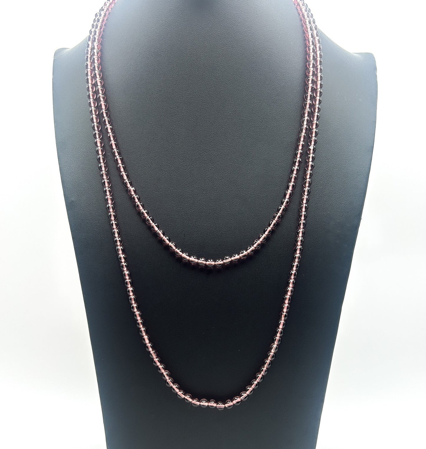 Vintage Mauve Glass Beaded Long Necklace 23"