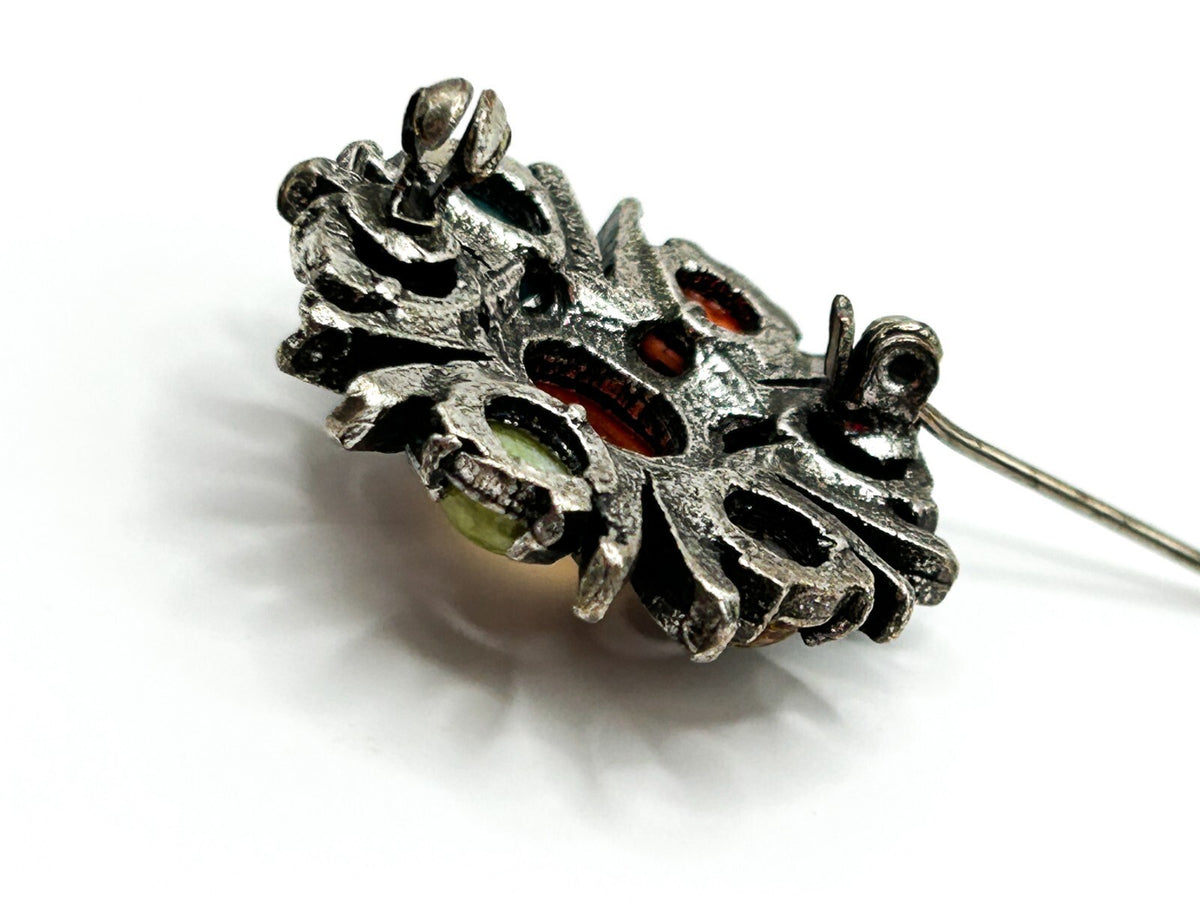 Vintage Miracle Brooch Faux Agate Glass Cabochon Silver Tone Celtic Jewellery