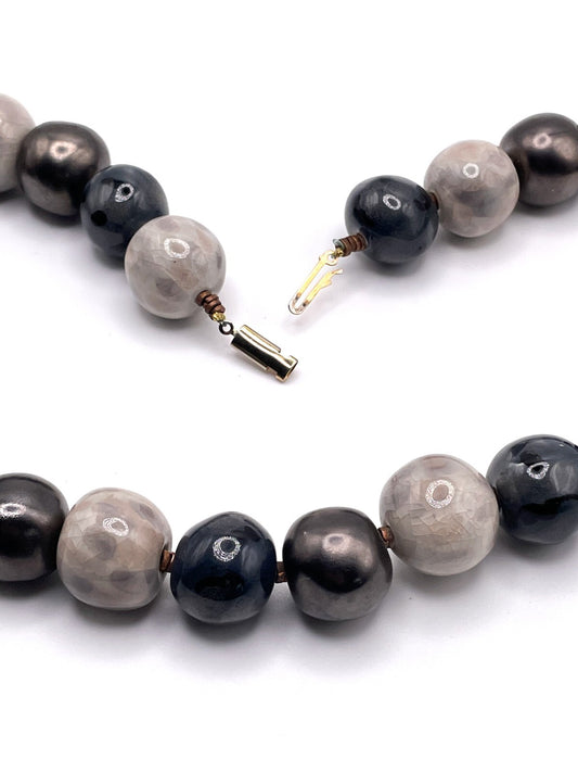 Pinky-Grey Ceramic and Acrylic Vintage Beaded Necklace