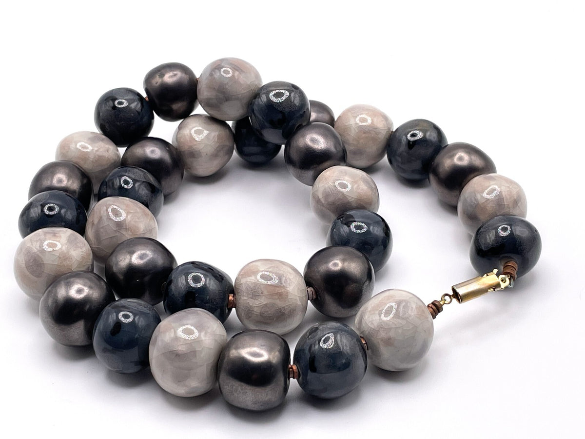 Pinky-Grey Ceramic and Acrylic Vintage Beaded Necklace