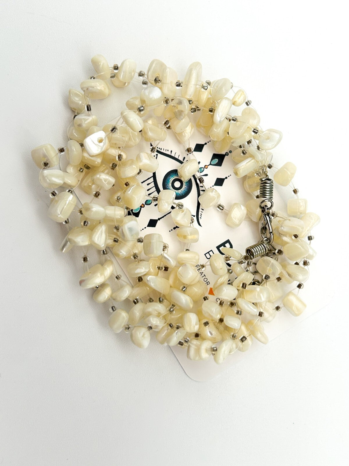 Vintage Mother Of Pearl Multi Strand Illusion Necklace Cream Shell Floating Chip