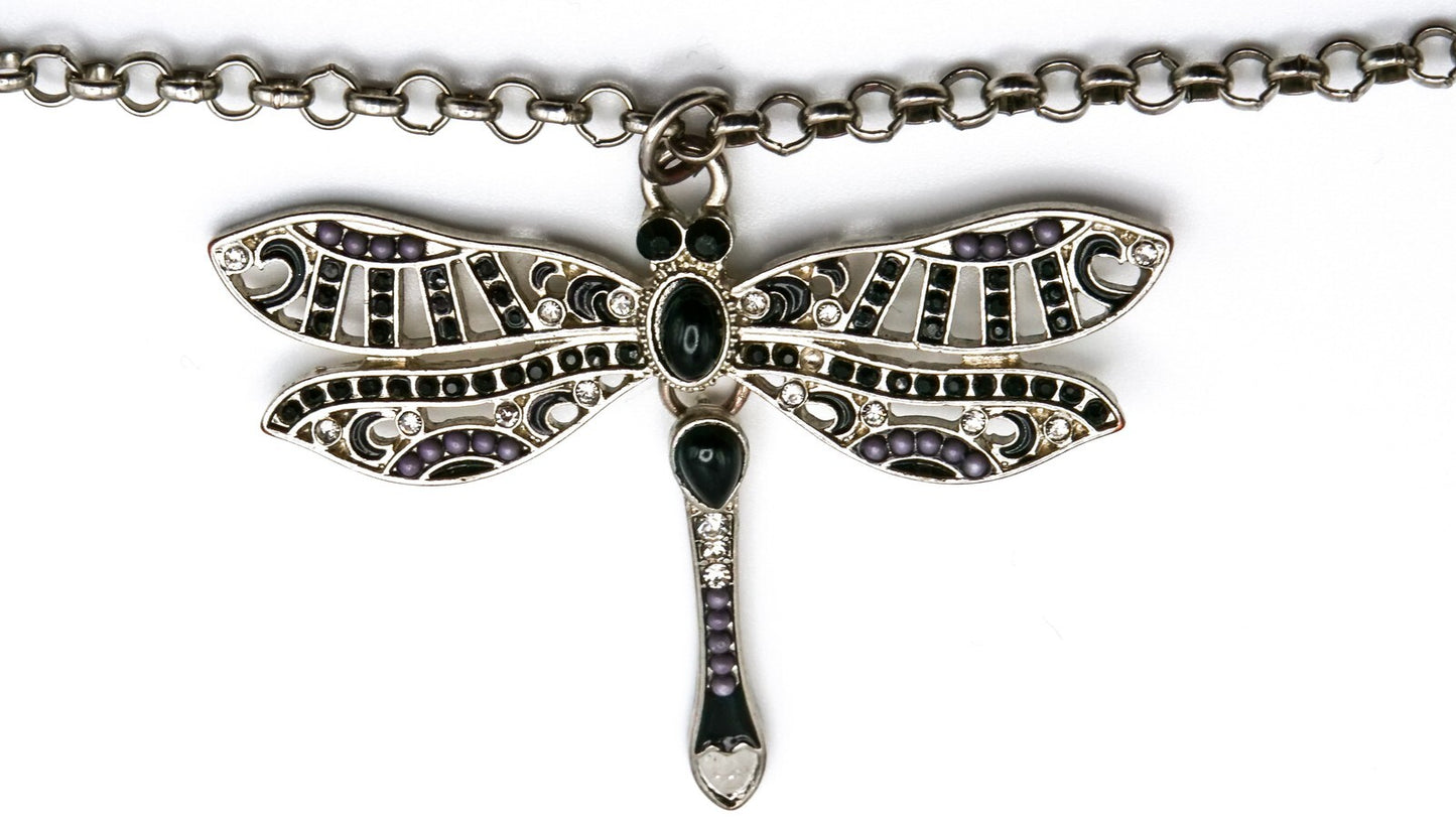 Articulated Dragonfly Pendant Necklace – Silver Tone