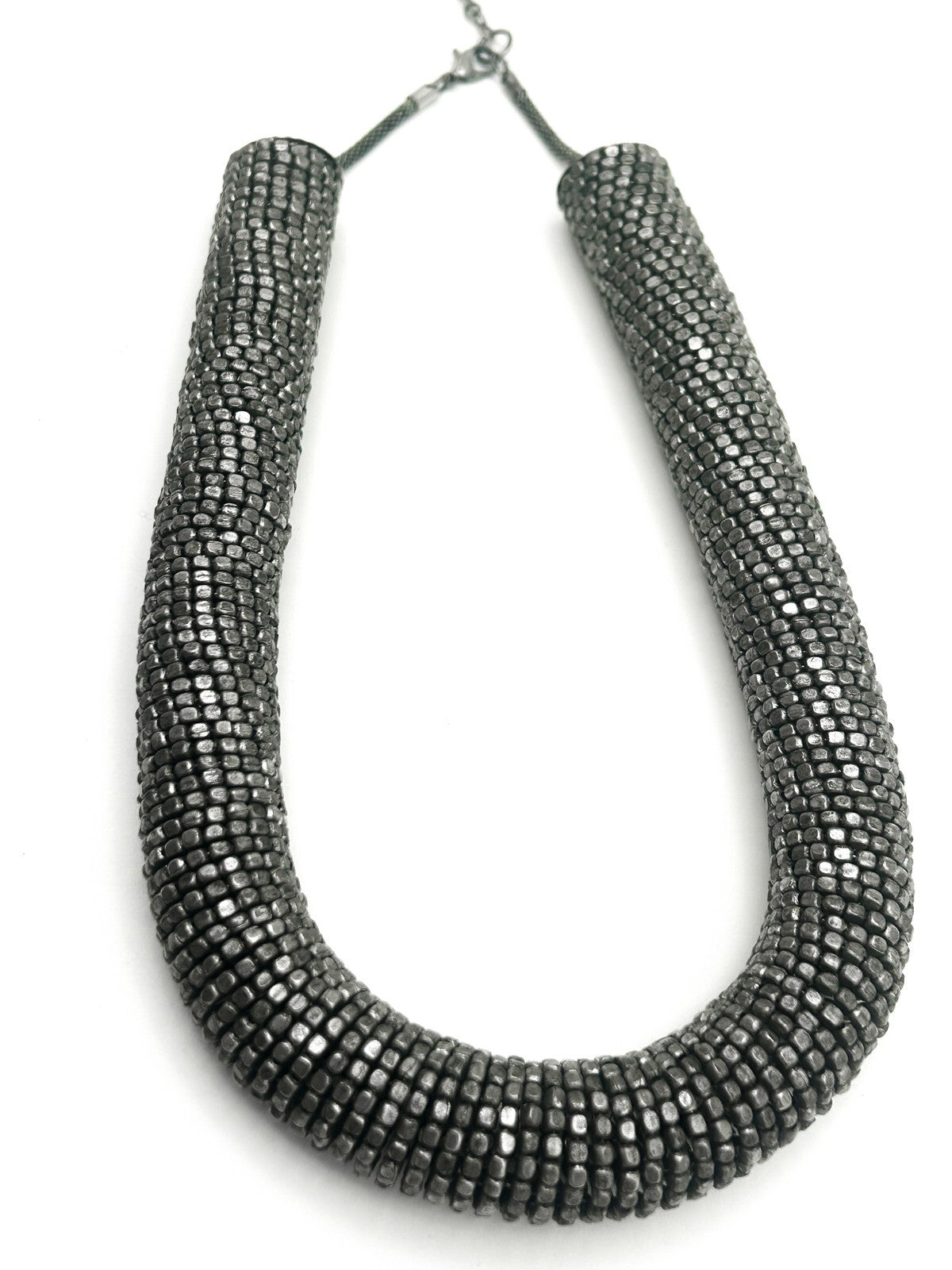 Industrial Coiled Chunky Statement Necklace – Silver Tone – 20”