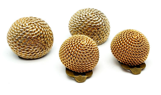 Vintage Gold Tone Rope Swirl Twist Clip On Earrings Dome Textured Retro 1980s