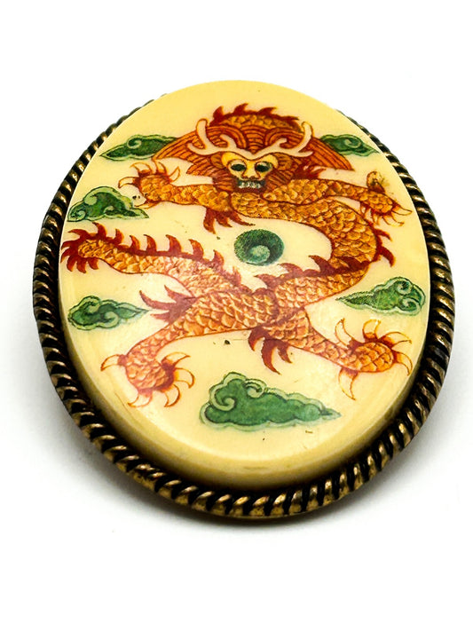 Vintage Oriental-Style Dragon Scarf Clip in Brass Tone (c. 1960s–1970s)