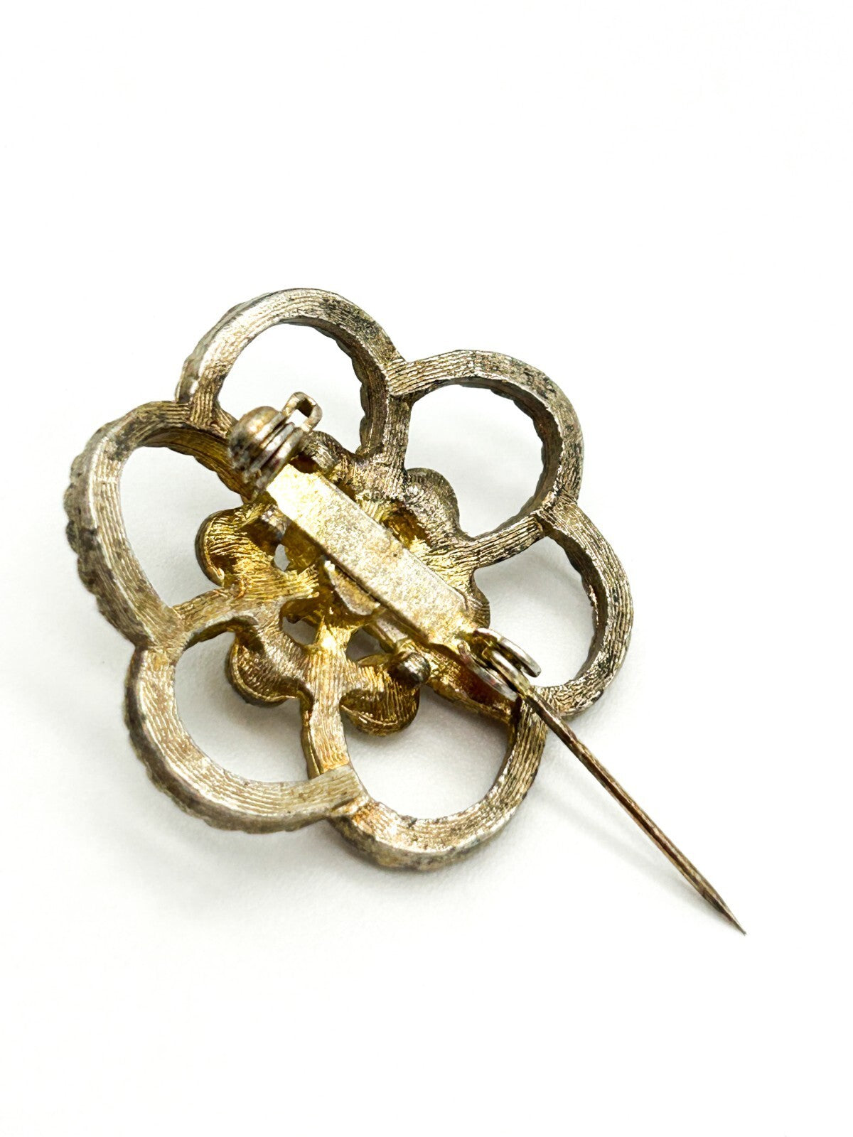 Vintage Floral Rhinestone Brooch Trio Purple Green Crystal Pins Bundle