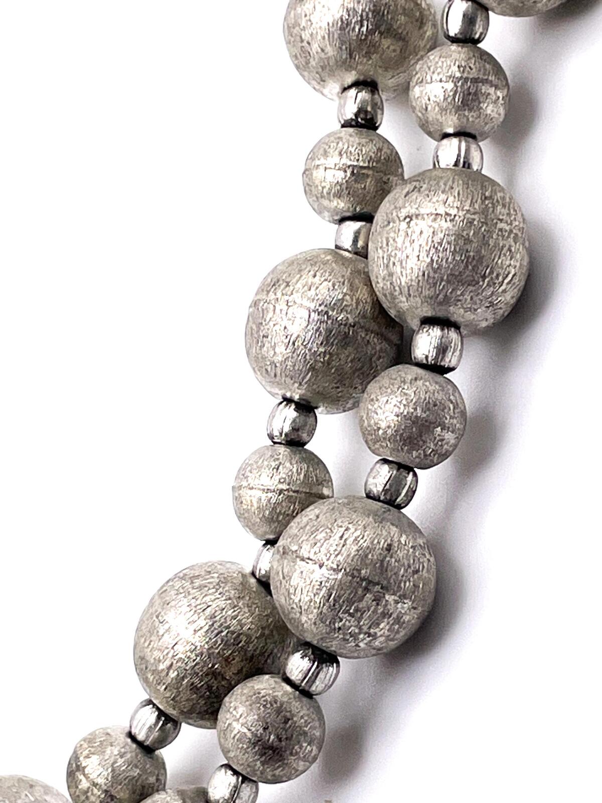 Brushed Silver Tone Metallic Acrylic Beaded Necklace Retro Futuristic Industrial