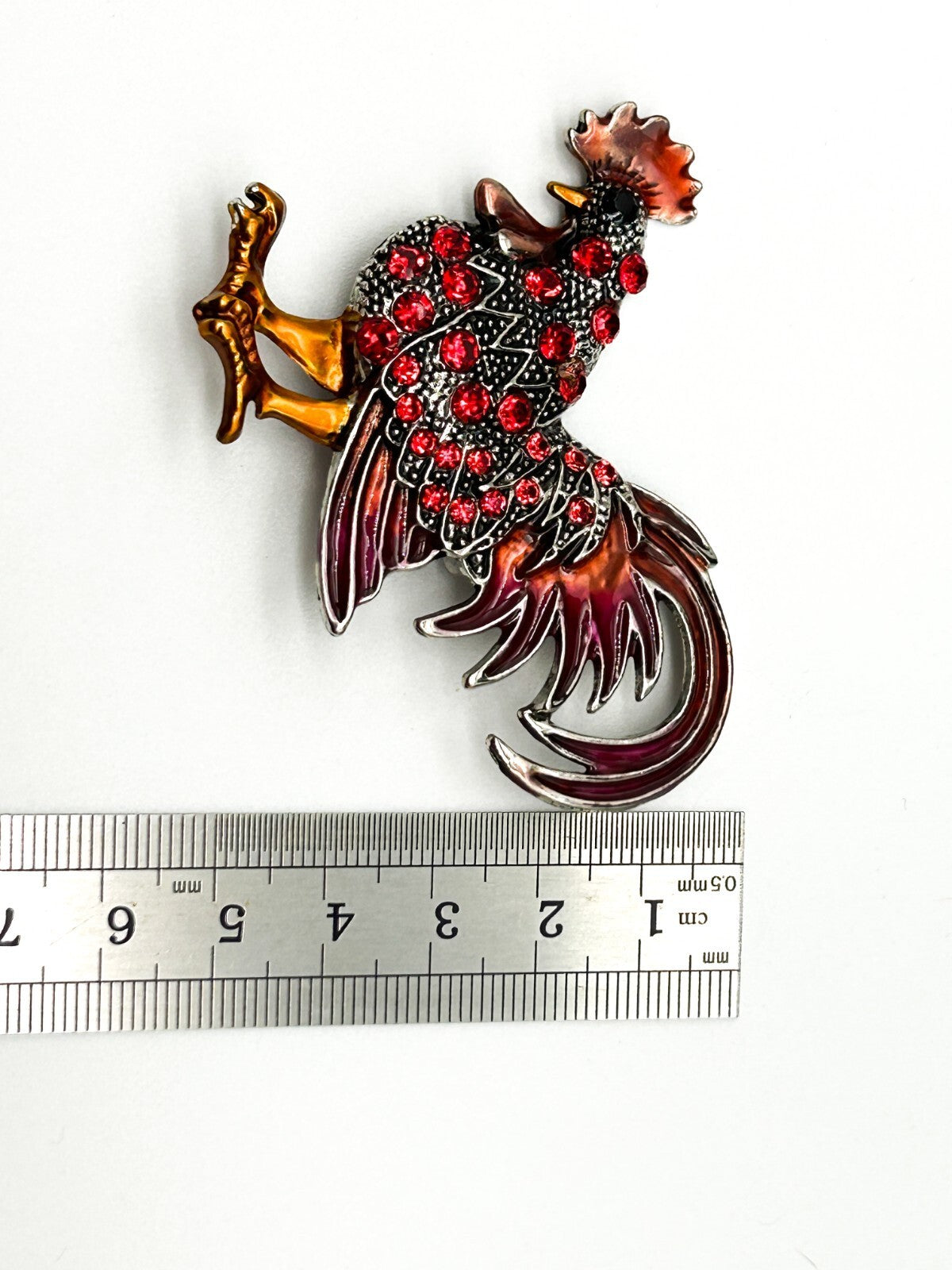 Vintage Rooster Brooch Pair Enamel Rhinestone Cockerel Farmyard Bird Pins