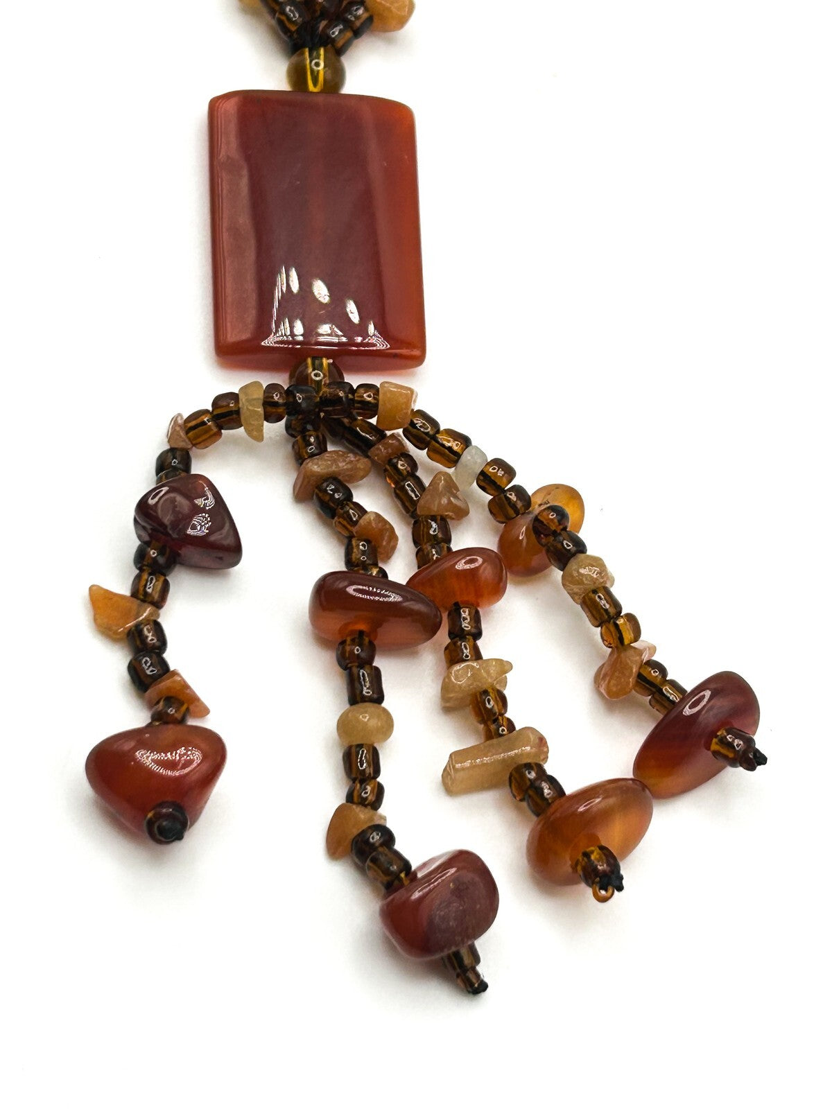 Asymmetrical Vintage Carnelian Pendant Gemstone Chip Tassel Necklace - Orange