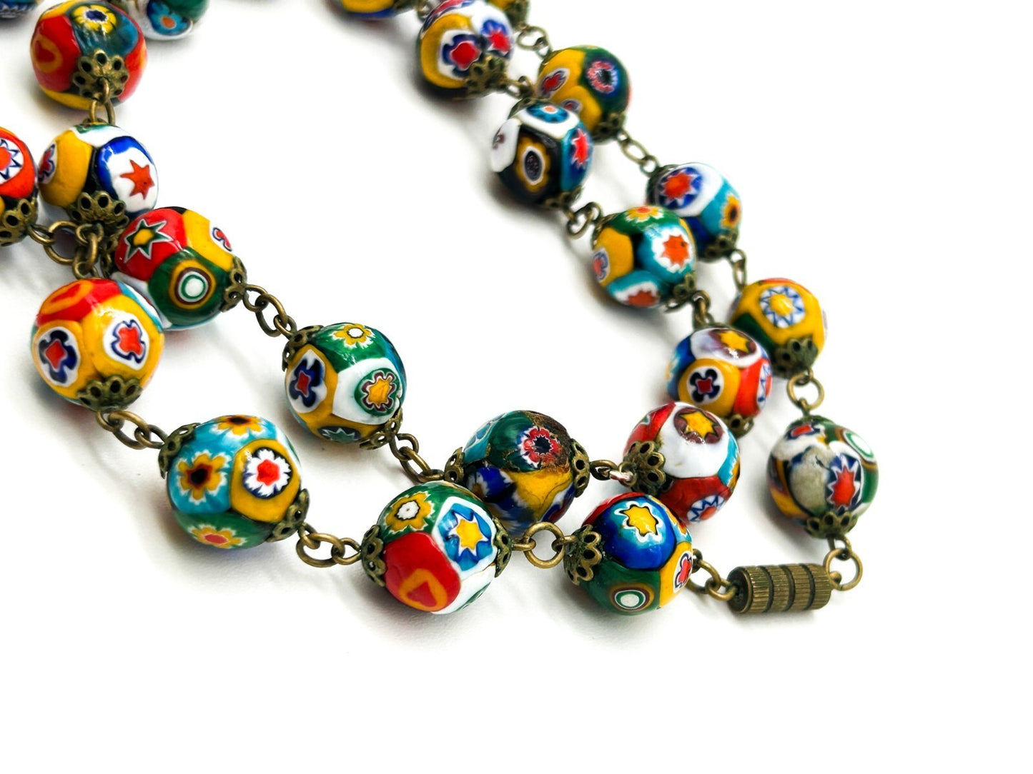 Vintage Murano Glass Millefiori Flower Multicoloured Necklace Floral Venetian