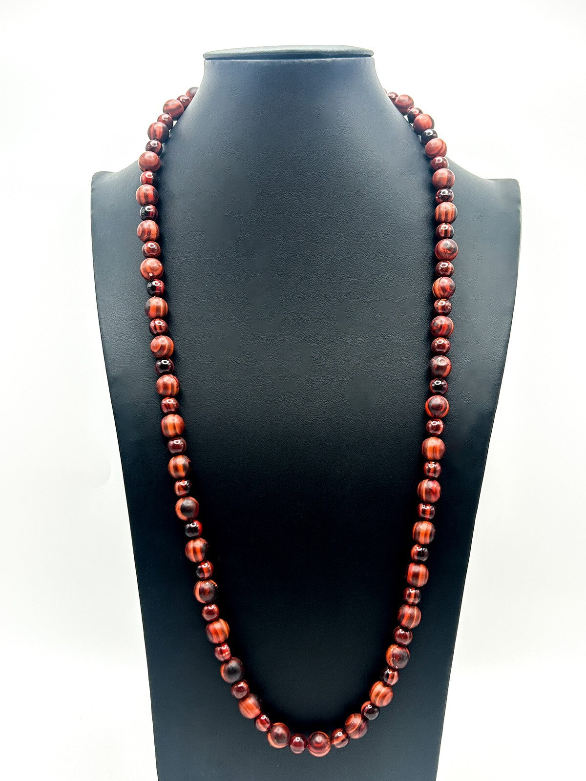 Long Wood Bead Necklace Mahogany Brown Graduated Boho Natural Wooden 29.5”