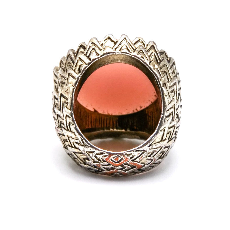 1960s Pink Lucite Cabochon Silver Tone Statement Ring Vintage