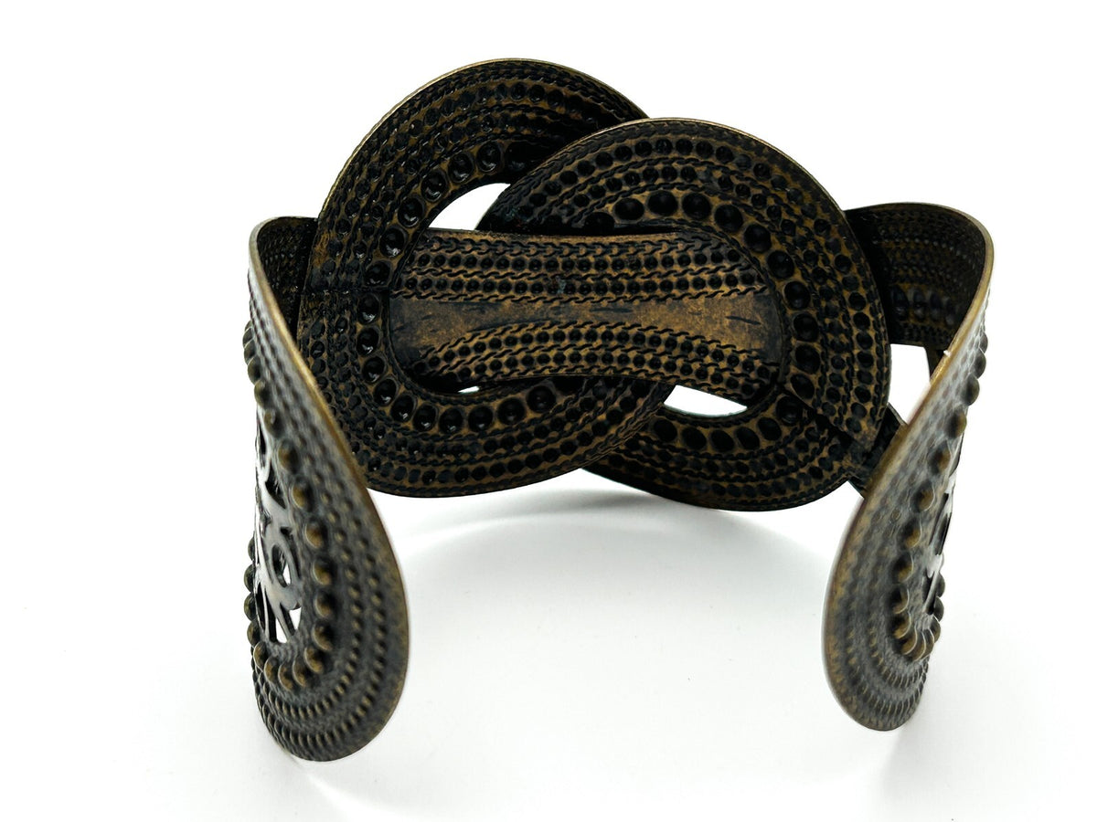 Boho Knot Cuff Bracelet Wide Gold Tone Openwork Statement