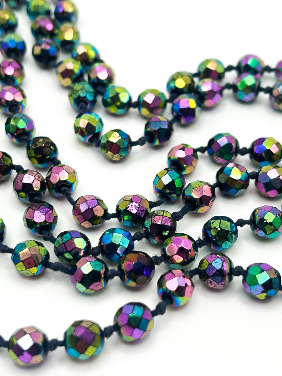 3-Layer Austrian Carnival Glass Faceted Iridescent Aurora Borealis VTG Necklace