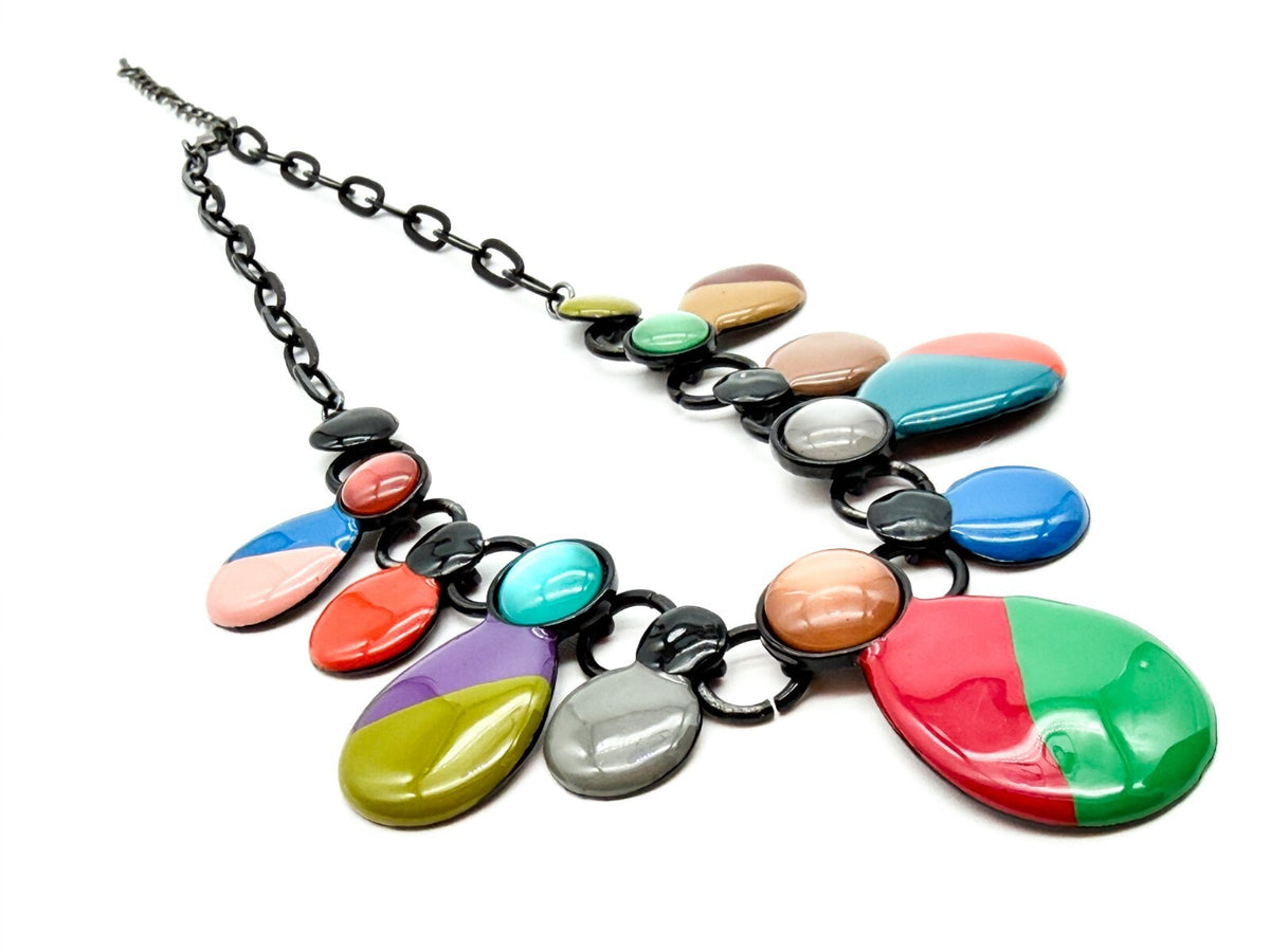 Colourful Acrylic Statement Necklace Drop Bib Black Chain Retro Style