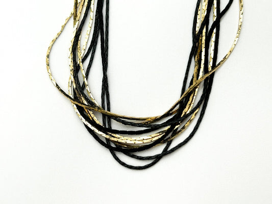 Vintage Black Gold Multi Strand Chain Layered Long Necklace Statement