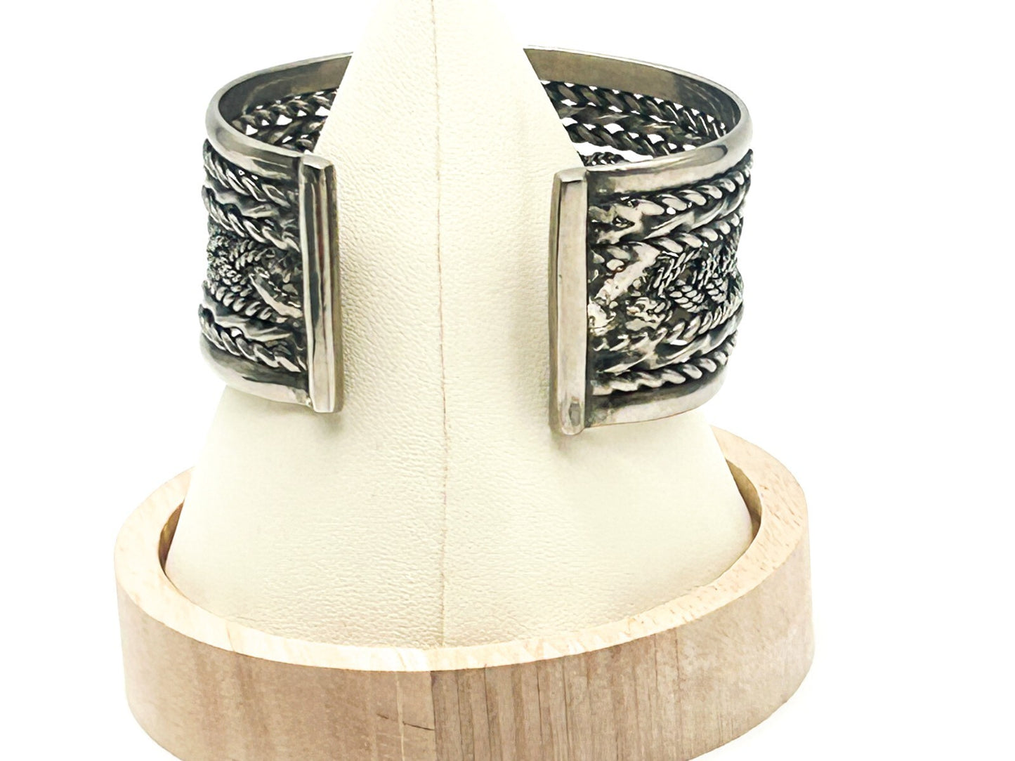 Silver Tone Woven Braid Rope Effect Cuff Bracelet Chunky Wide Adjustable Bangle