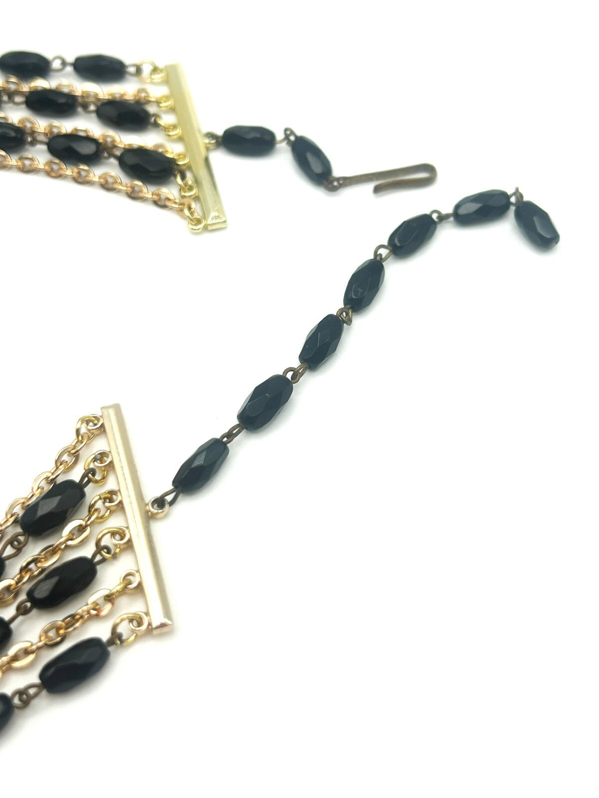 Vintage Layered Black Bead & Gold-Tone Chain Necklace