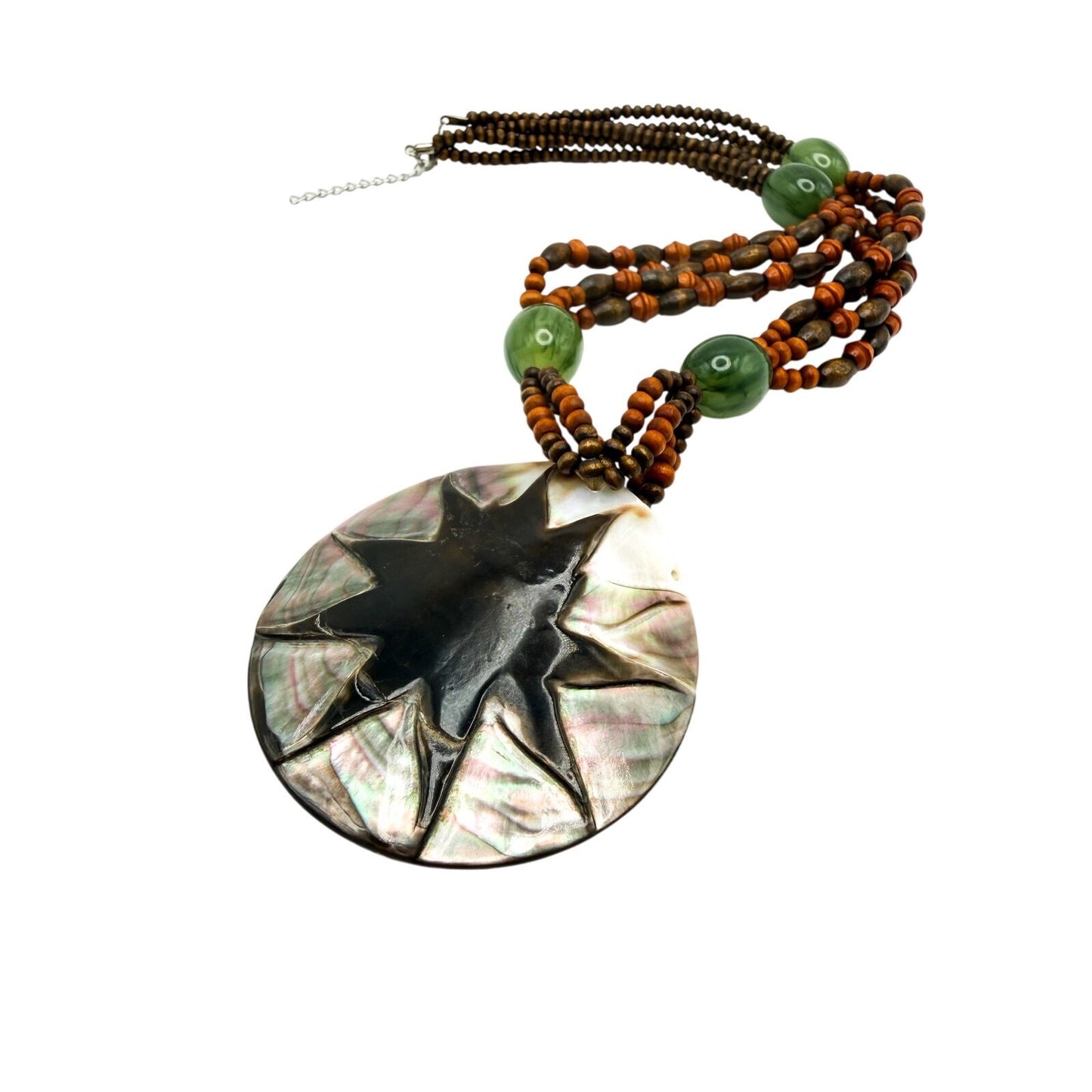 Abalone Shell Star Statement Boho Pendant Necklace 23" Coastal-inspired