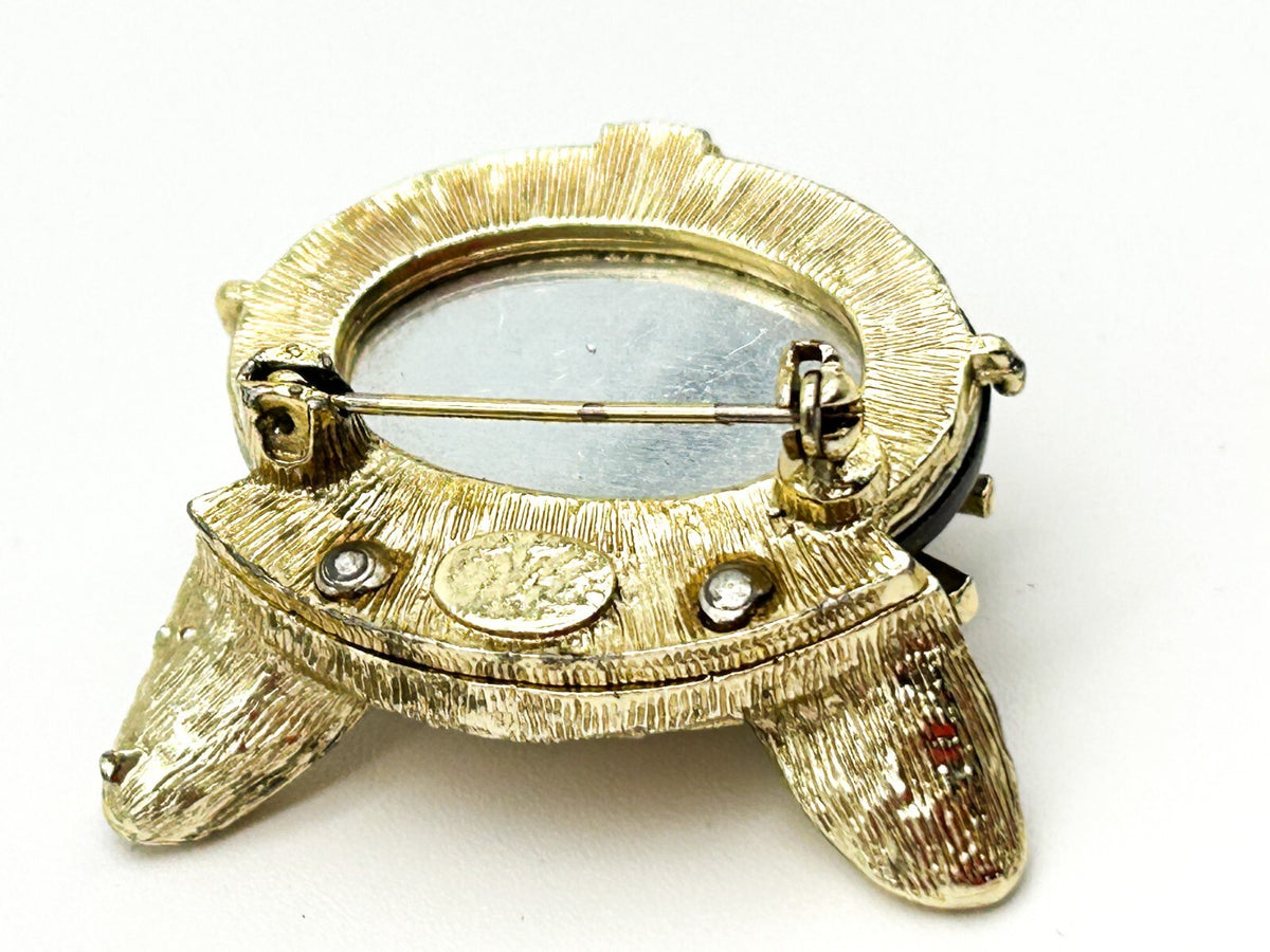 Vintage Purple Rhinestone Cat & Gold Tone Cat Head Brooches Figural Pin
