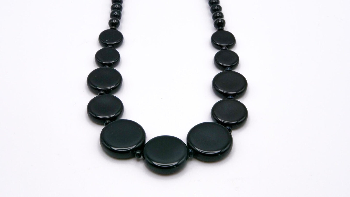 Vintage Graduated Black Disc Bead Necklace