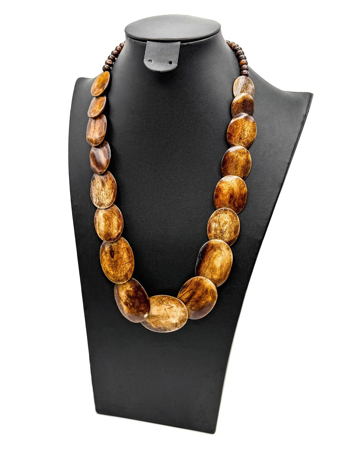 Vintage Carved & Polished Organic Material Graduated  Overlapping Oval Necklace