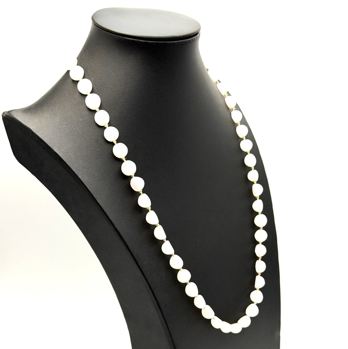 Pale Rose Quartz Domed Bead Necklace – Hand-Knotted, 25”