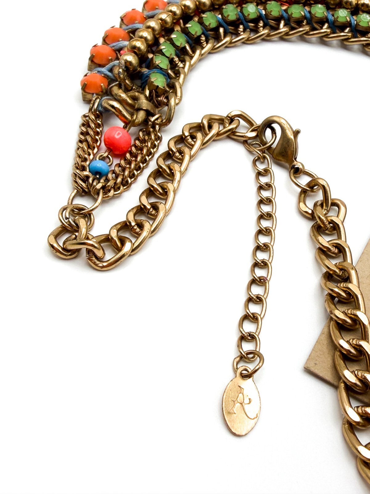 Accessorize Gold Tone Woven Ribbon & Rhinestone Statement Necklace