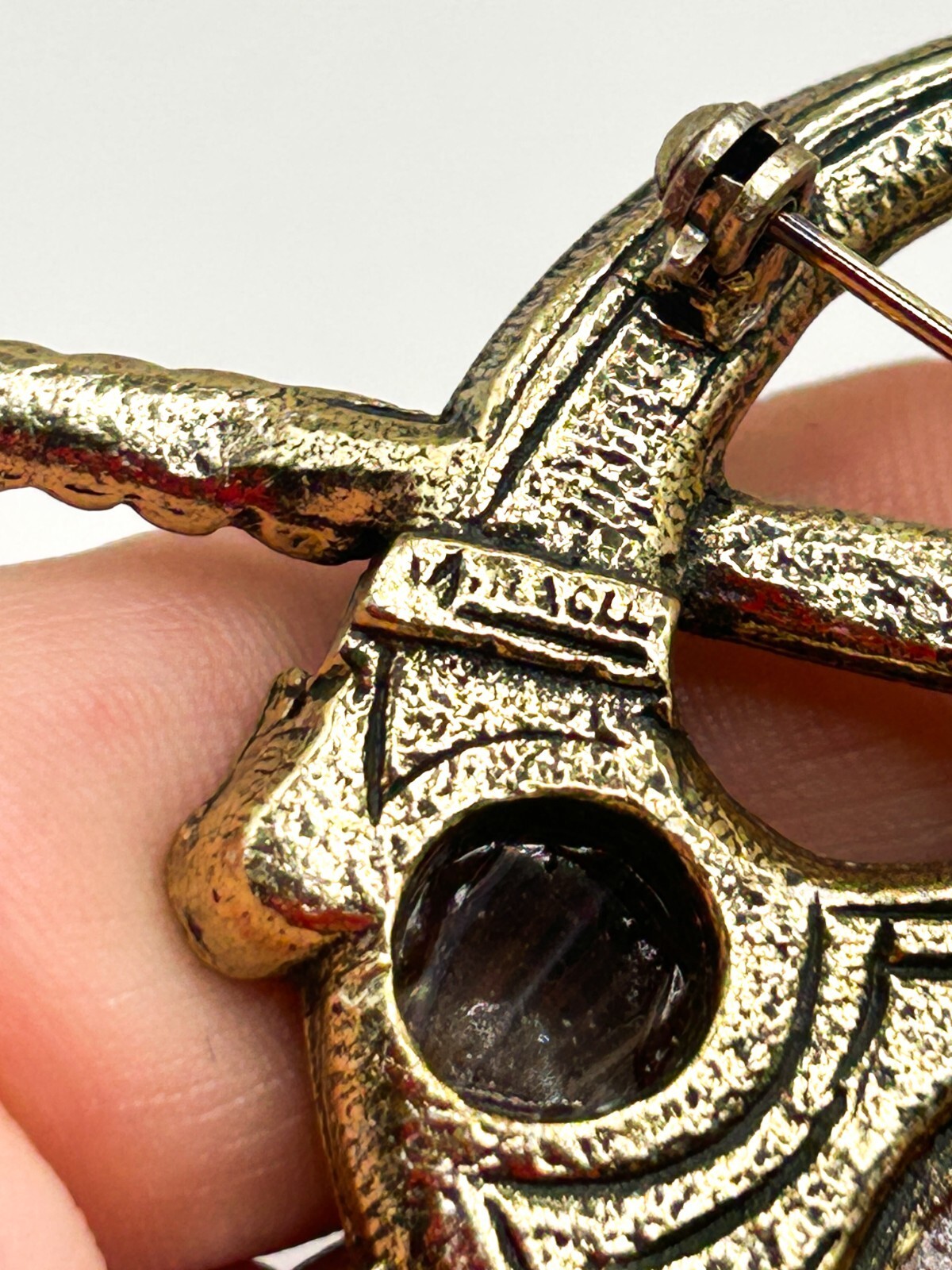 Miracle Celtic Brooch Vintage Faux Carnelian Agate Glass Penannular Cloak Pin
