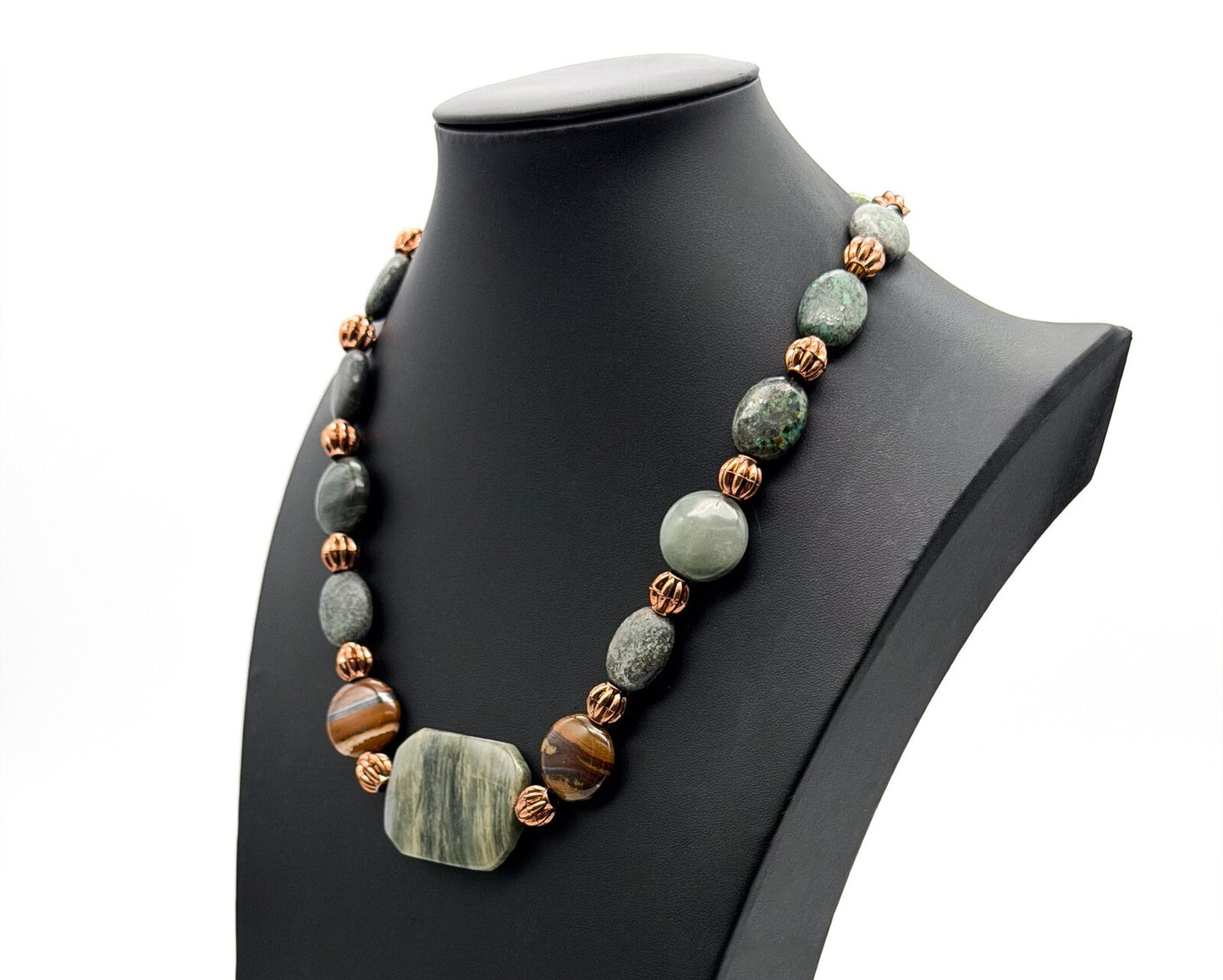 Boho Green Jasper Necklace Faceted Centrepiece Mixed Bead Statement