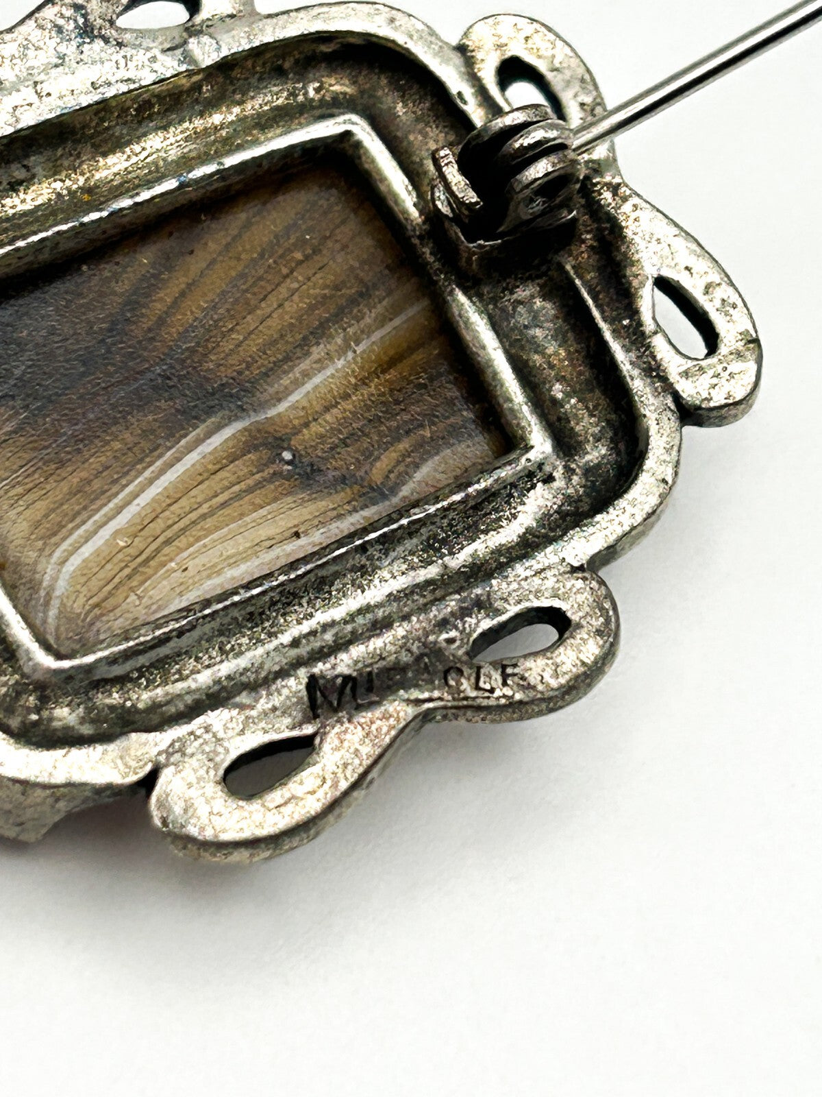 Miracle Scottish Agate Brooch Celtic Knot Silver Tone Vintage Pebble Stone Pin