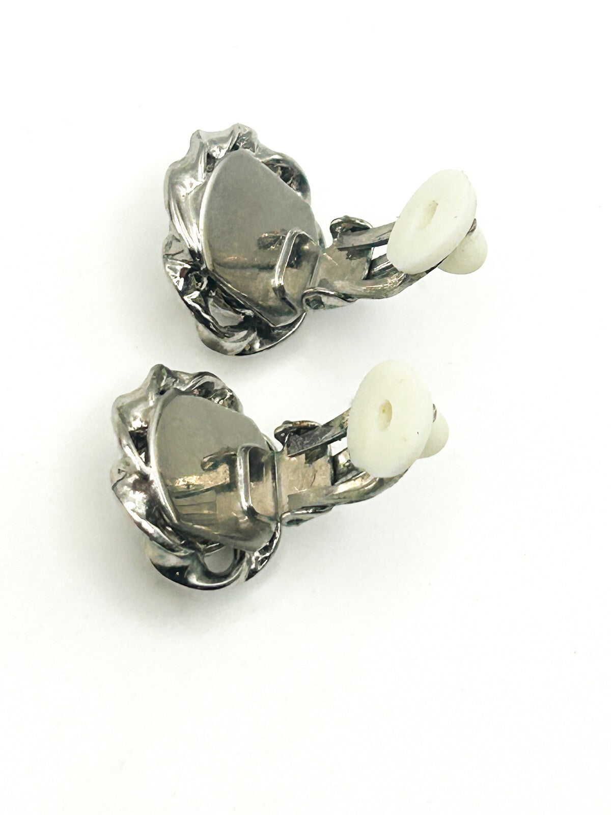 Eternal Collection Faux Pearl Clip-On Earrings – Silver Tone Floral Design