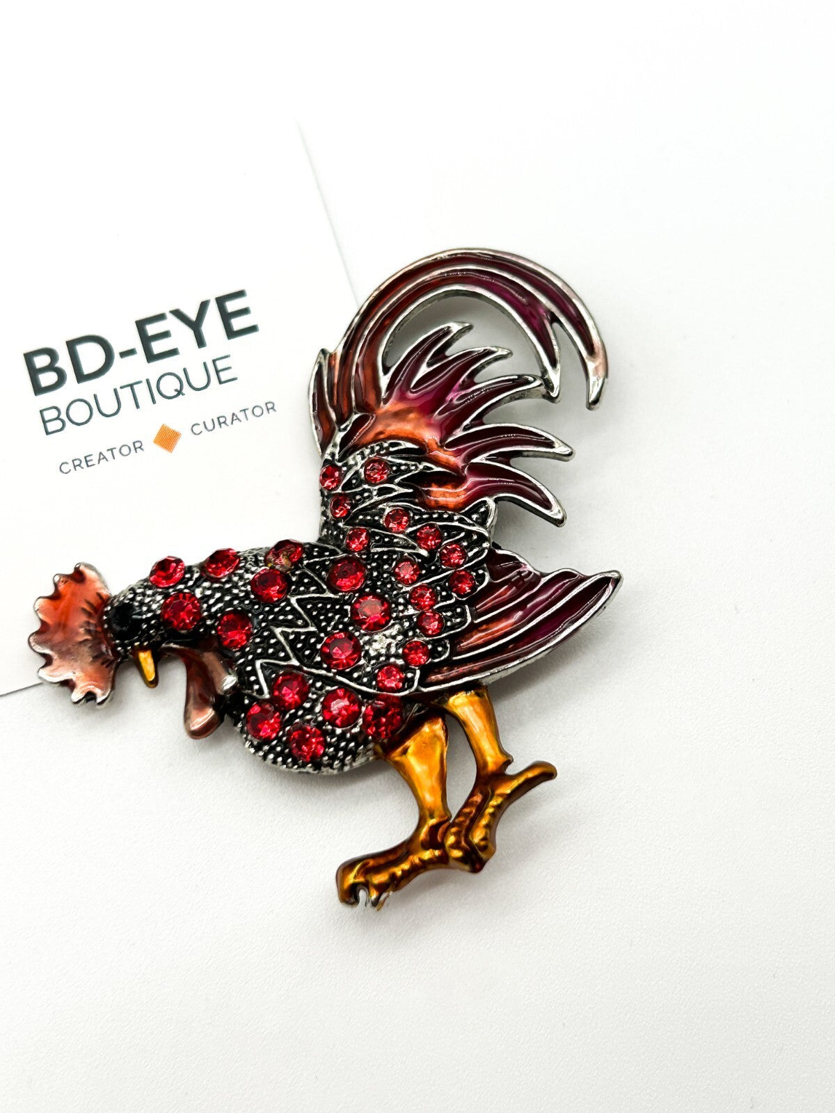 Vintage Rooster Brooch Pair Enamel Rhinestone Cockerel Farmyard Bird Pins