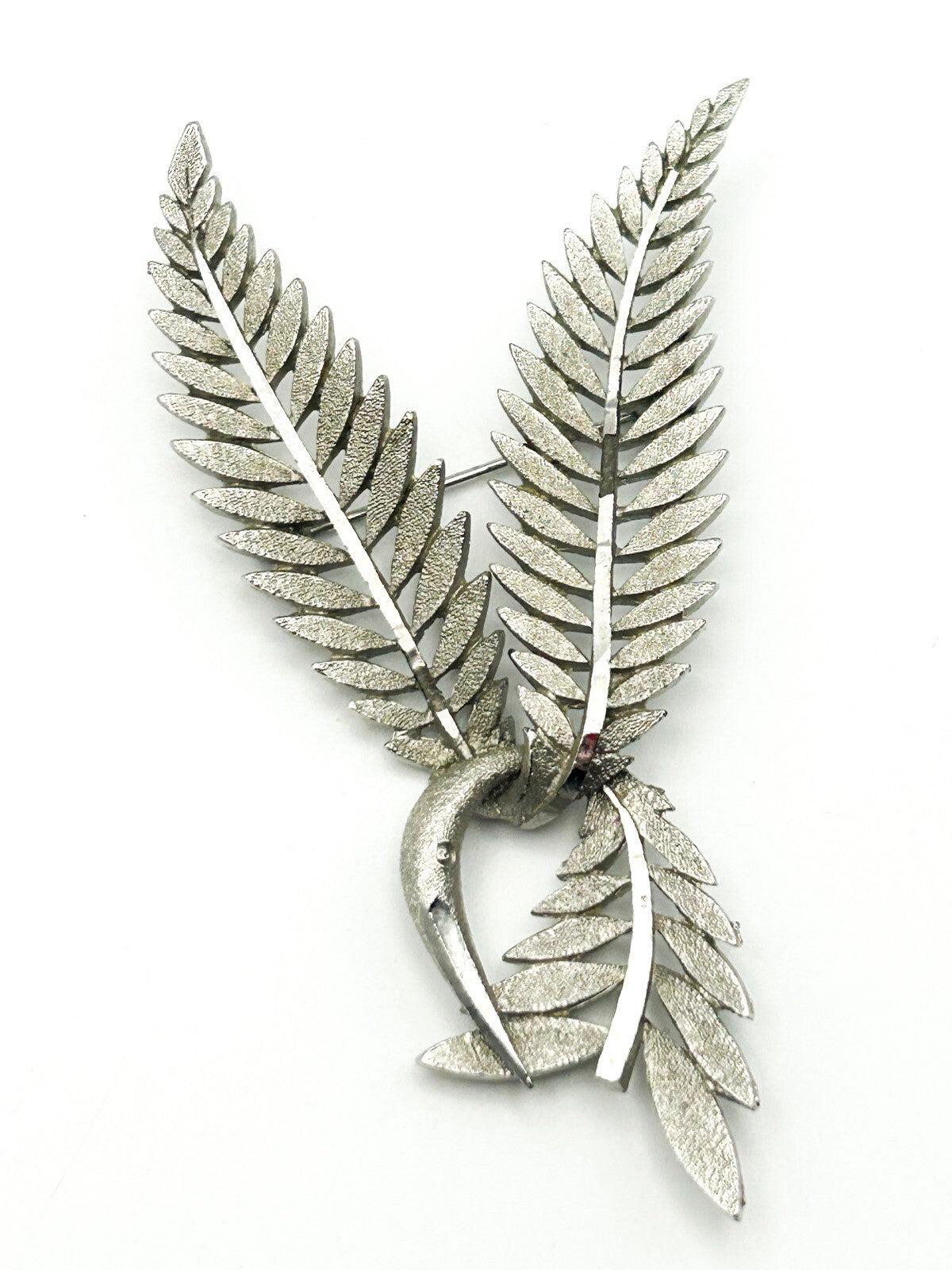 Vintage Bird Brooch Large Silver Tone Statement Leaf Wing Pin