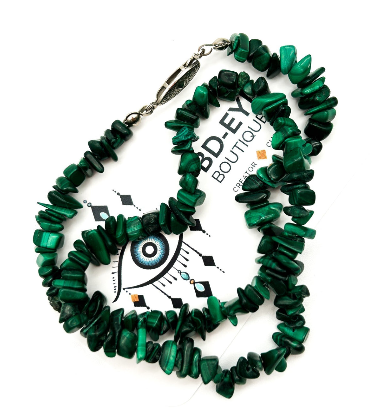 Vintage Malachite Chip Bead Choker Necklace Green Stone Natural Boho Polished